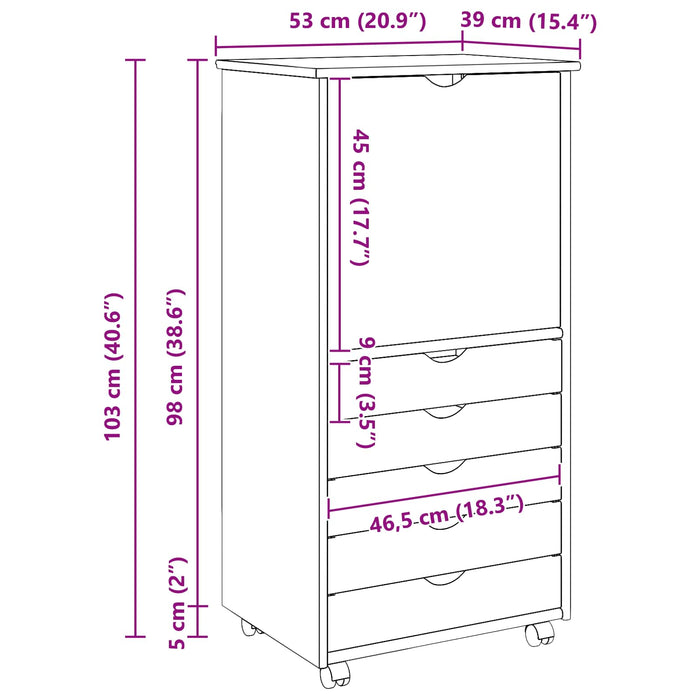 Cabinet mobil cu roata Maro 53 x 39 x 103 cm Lemn de pin masiv - WALTI WALTI