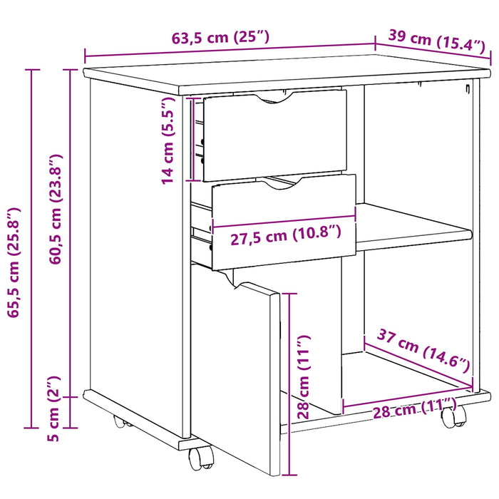 Cabinet mobil Maro 63,5 x 39 x 65,5 cm Lemn de pin masiv - WALTI WALTI