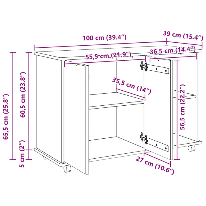 Cabinet mobil Maro 100 x 39 x 65,5 cm Lemn de pin masiv - WALTI WALTI