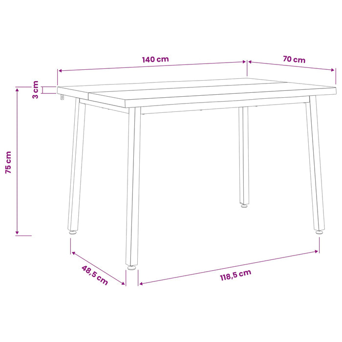 140 x 70 x 75 cm Lemn Solid de Acacia Alb Dreptunghiular WALTI