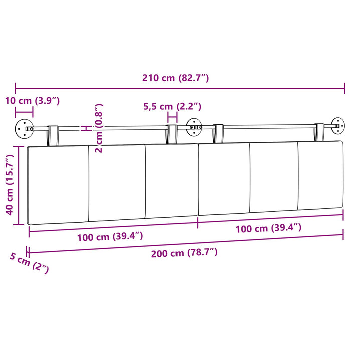 Cap de pat suspendat Dungi Gri nori 210 x 55 x 5 cm țesătură - WALTI WALTI