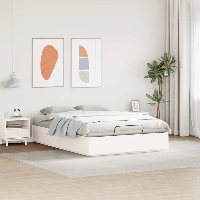 Cadru de pat otoman Alb 135 x 190 cm Lemn masiv de pin - WALTI WALTI