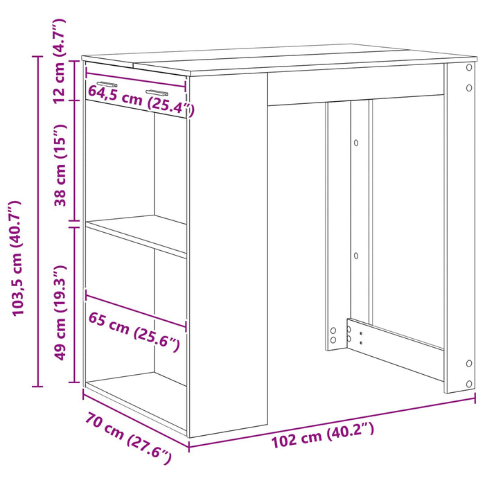 Masă de bar Stejar Negru 102 x 70 x 103,5 cm Lemn compozit - WALTI WALTI