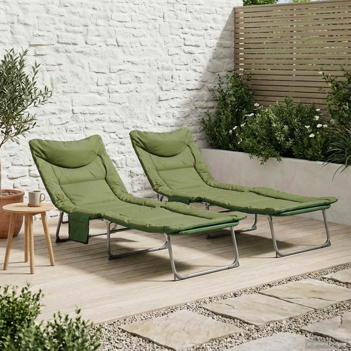 Șezlong pliabil cu perne 2 pcs Verde închis WALTI