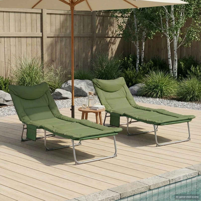 Șezlong pliabil cu perne 2 pcs Verde închis WALTI