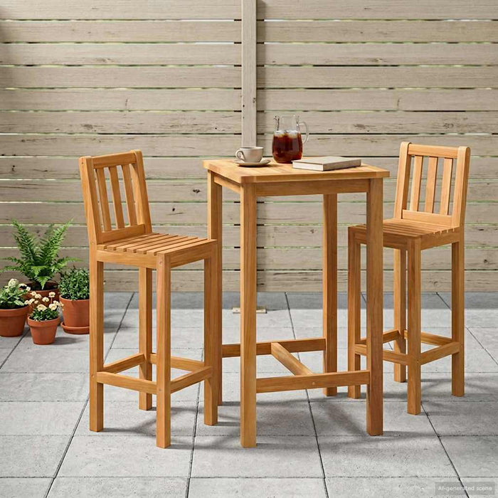 Set de bar pentru exterior 3 pcs Netratat Lemn solid de tec WALTI