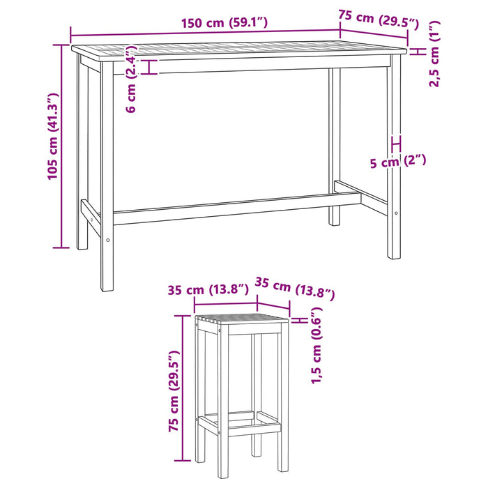 Set de bar pentru exterior 7 pcs Netratat Lemn solid de tec - WALTI WALTI