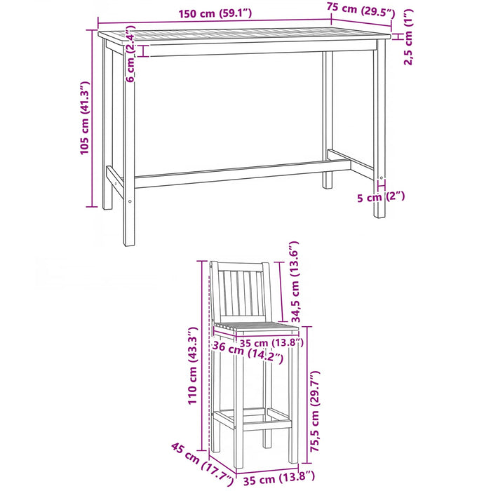 Set de bar pentru exterior 5 pcs natural Lemn solid de tec WALTI