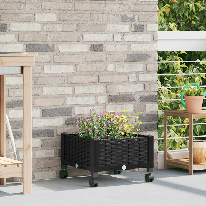 Ghiveci de grădină cu roți Negru 40 x 40 x 29 cm PP WALTI