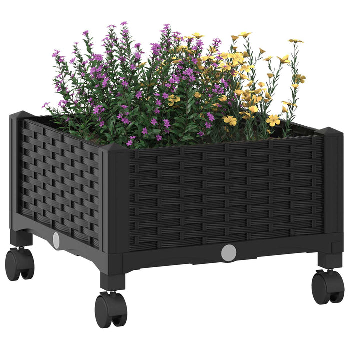 Ghiveci de grădină cu roți Negru 40 x 40 x 29 cm PP WALTI