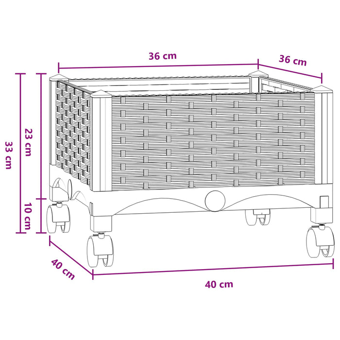 Ghiveci de grădină cu roți Gri Albastru 40 x 40 x 33 cm PP WALTI