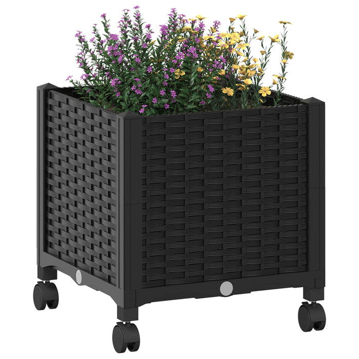Ghiveci de grădină cu roți Negru 40 x 40 x 44 cm PP - WALTI WALTI