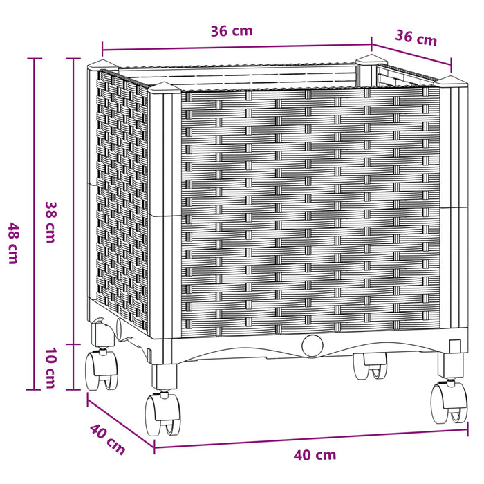 Ghiveci de grădină cu roți Gri Albastru 40 x 40 x 48 cm PP WALTI