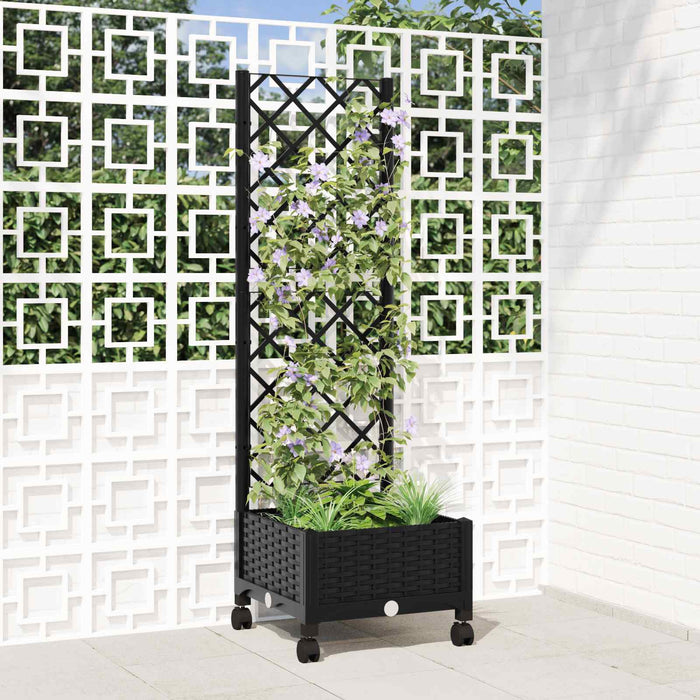 Vază de gradină cu spalier și roți Negru 40 x 40 x 131,5 cm PP - WALTI WALTI