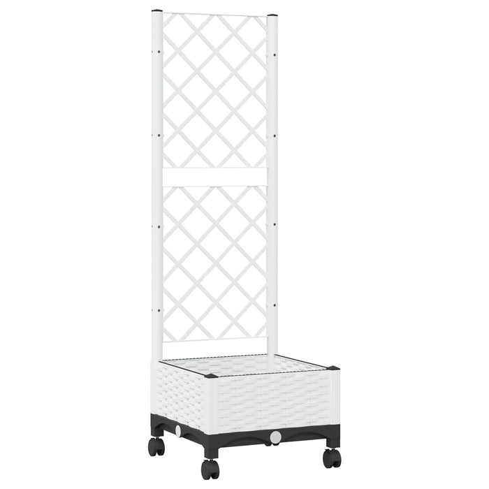 Vază de gradină cu spalier și roți Alb 40 x 40 x 131,5 cm PP WALTI