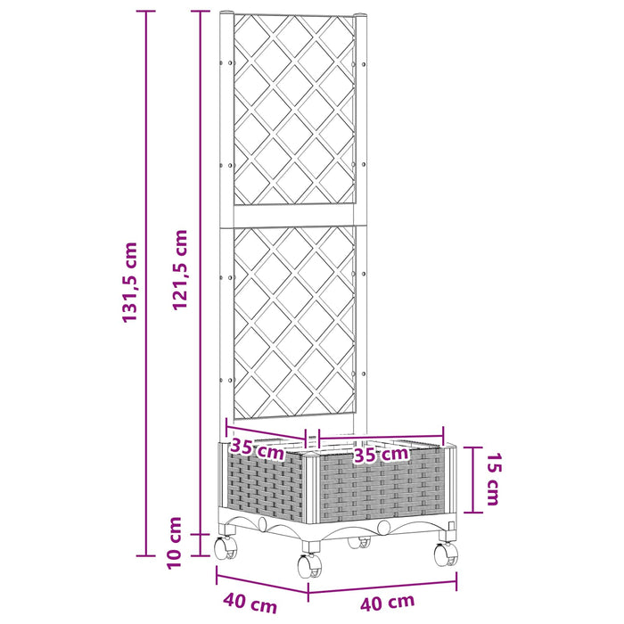 Vază de gradină cu spalier și roți Alb 40 x 40 x 131,5 cm PP WALTI