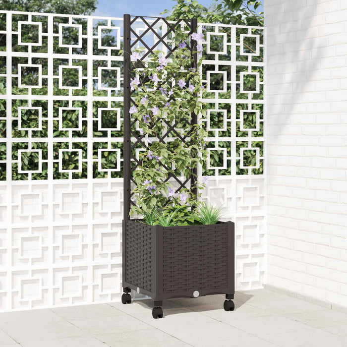 Vază de gradină cu spalier și roți Maro 40 x 40 x 146 cm PP WALTI