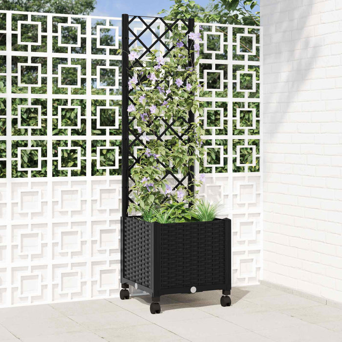 Vază de gradină cu spalier și roți Negru 40 x 40 x 146 cm PP WALTI