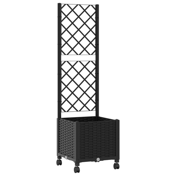 Vază de gradină cu spalier și roți Negru 40 x 40 x 146 cm PP WALTI