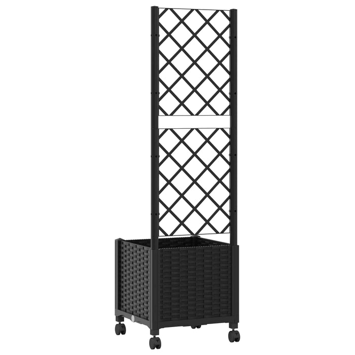 Vază de gradină cu spalier și roți Negru 40 x 40 x 146 cm PP WALTI