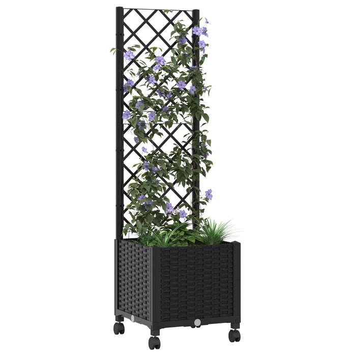 Vază de gradină cu spalier și roți Negru 40 x 40 x 146 cm PP WALTI