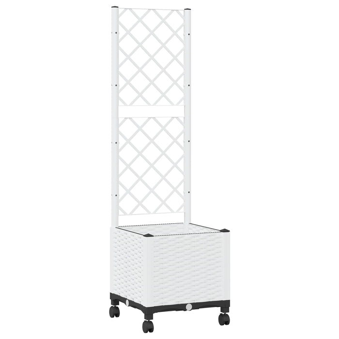 Vază de gradină cu spalier și roți Alb 40 x 40 x 146 cm PP WALTI