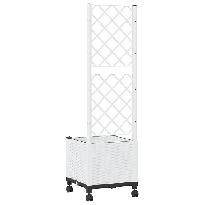 Vază de gradină cu spalier și roți Alb 40 x 40 x 146 cm PP WALTI