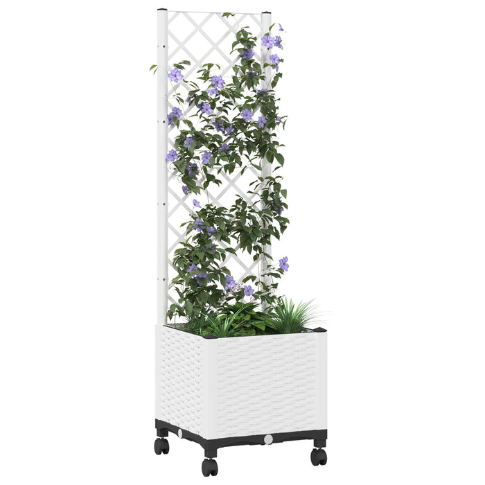 Vază de gradină cu spalier și roți Alb 40 x 40 x 146 cm PP WALTI