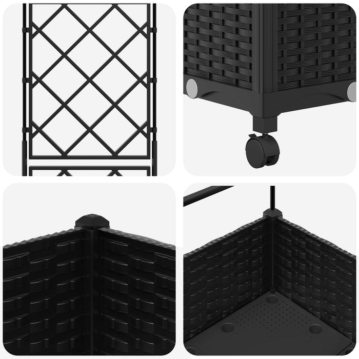 Vază de gradină cu spalier și roți Negru 40 x 40 x 131,5 cm PP - WALTI WALTI