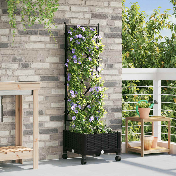 Vază de gradină cu spalier și roți Negru 40 x 40 x 131,5 cm PP - WALTI WALTI