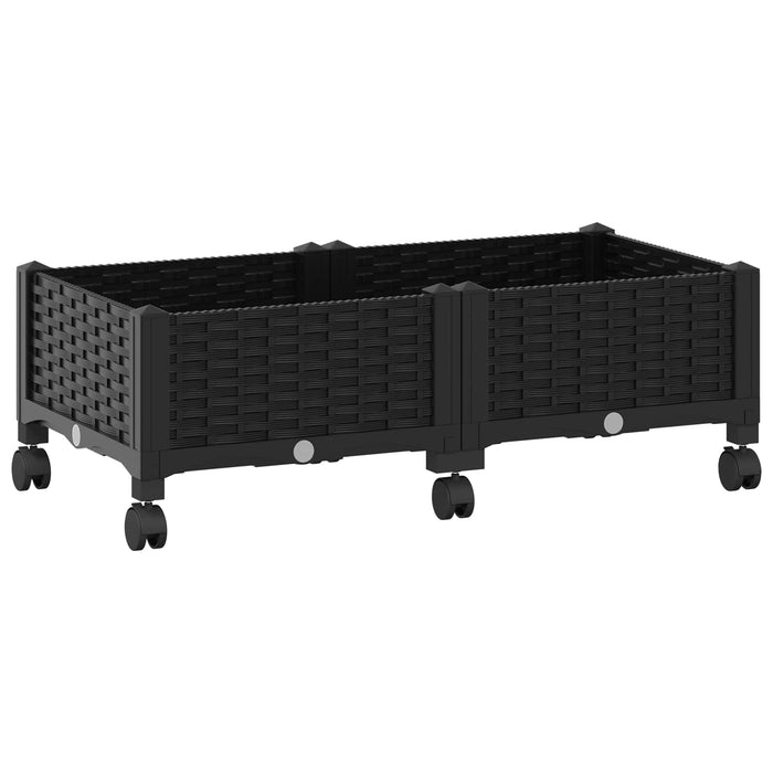 Ghiveci de grădină cu roți Negru 80 x 40 x 29 cm PP WALTI