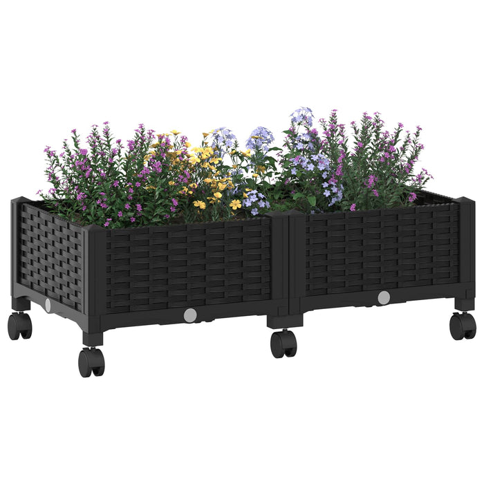 Ghiveci de grădină cu roți Negru 80 x 40 x 29 cm PP WALTI