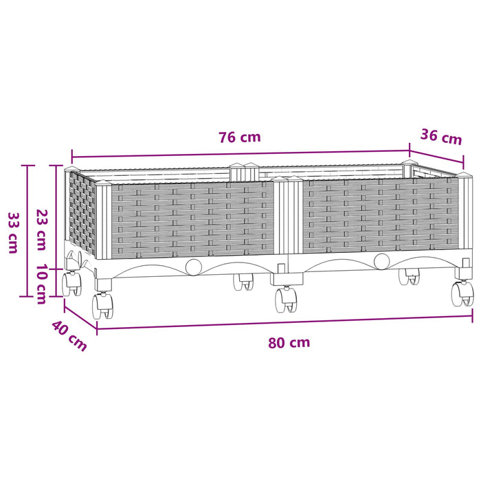 Ghiveci de grădină cu roți Gri Albastru 80 x 40 x 33 cm PP WALTI