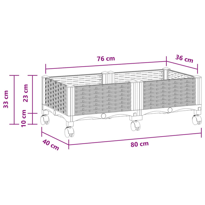 Ghiveci de grădină cu roți Gri deschis 80 x 40 x 33 cm PP WALTI