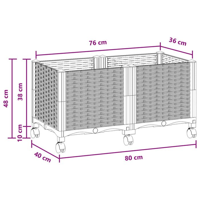 Ghiveci de grădină cu roți Maro 80 x 40 x 44 cm PP WALTI