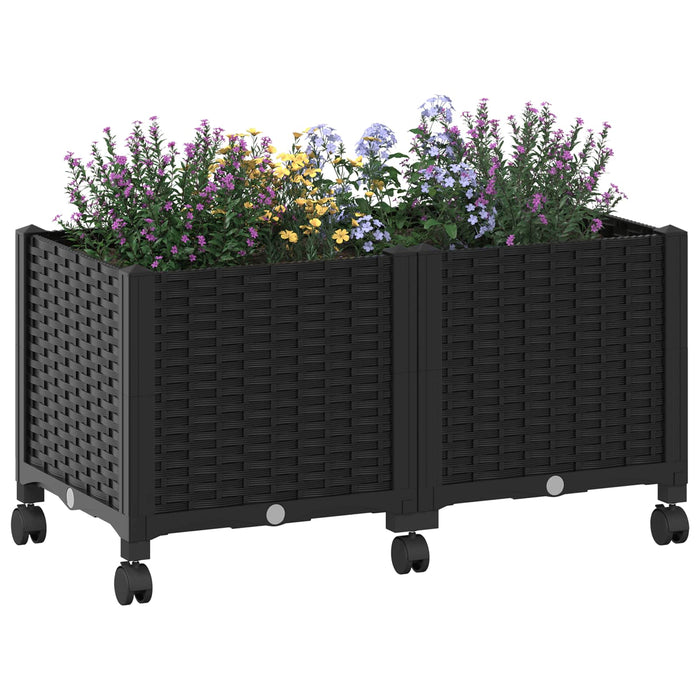 Ghiveci de grădină cu roți Negru 80 x 40 x 44 cm PP WALTI