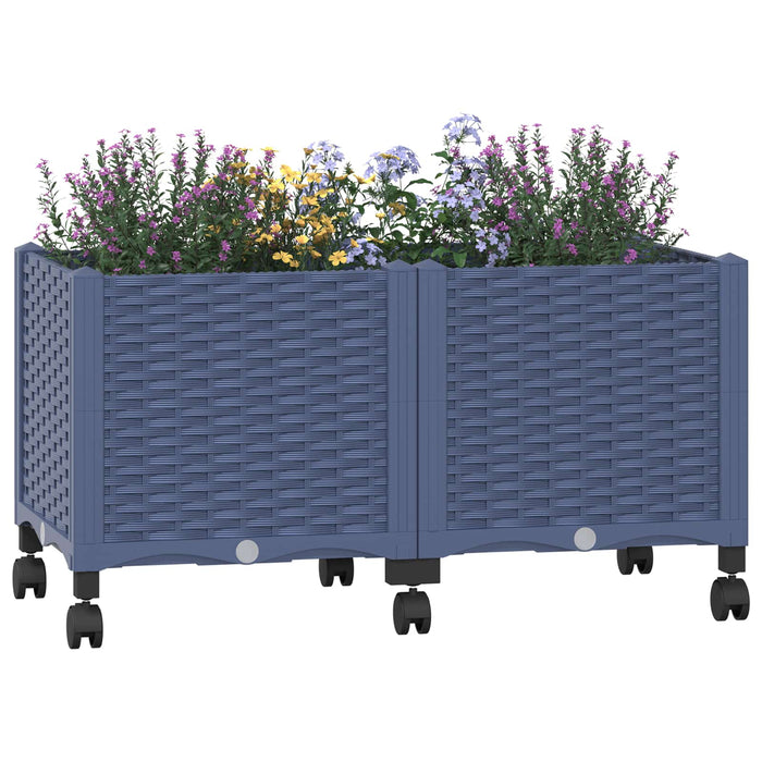 Ghiveci de grădină cu roți Gri Albastru 80 x 40 x 48 cm PP WALTI