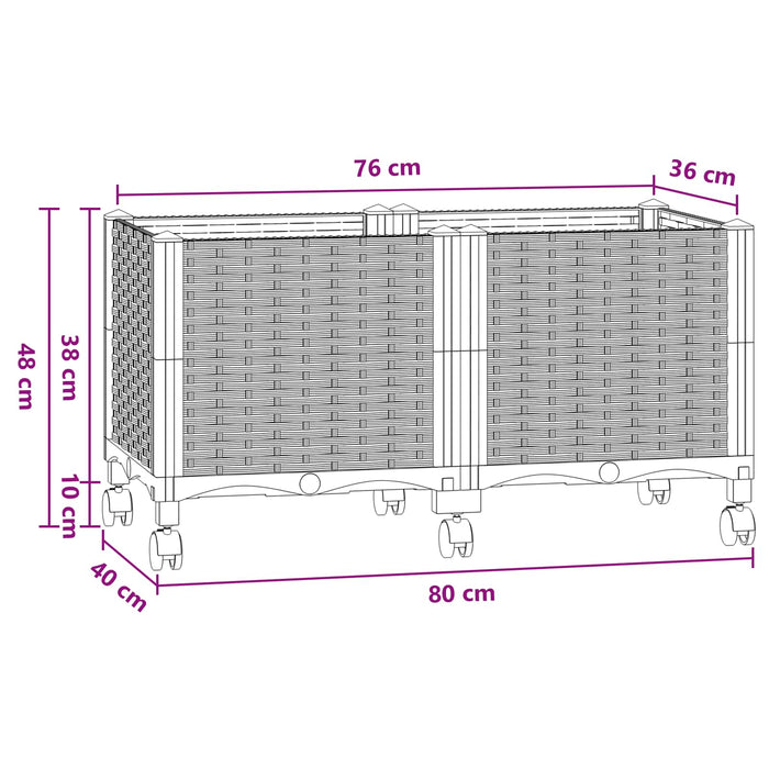 Ghiveci de grădină cu roți Gri Albastru 80 x 40 x 48 cm PP WALTI