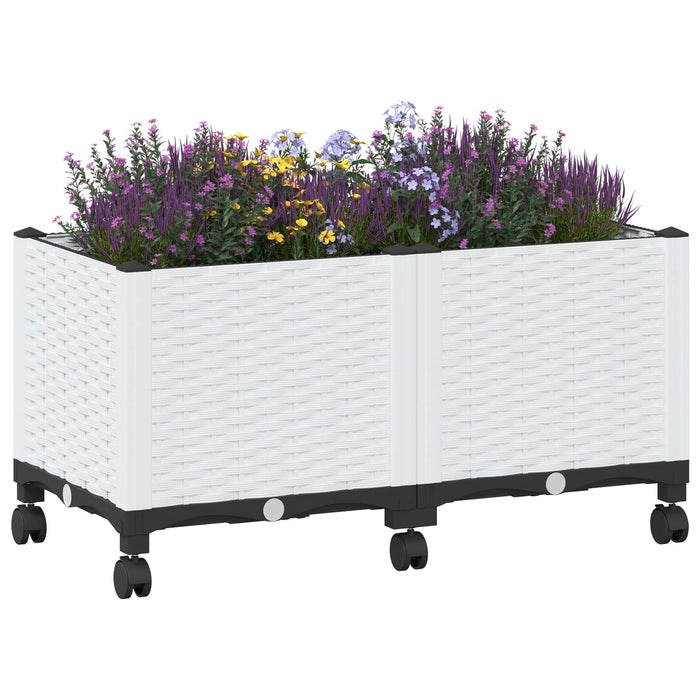 Ghiveci de grădină cu roți Alb 80 x 40 x 48 cm PP WALTI