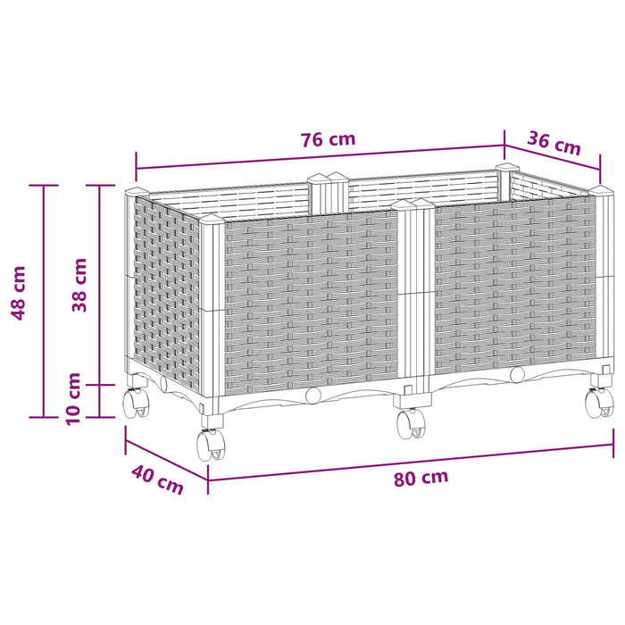 Ghiveci de grădină cu roți Alb 80 x 40 x 48 cm PP WALTI