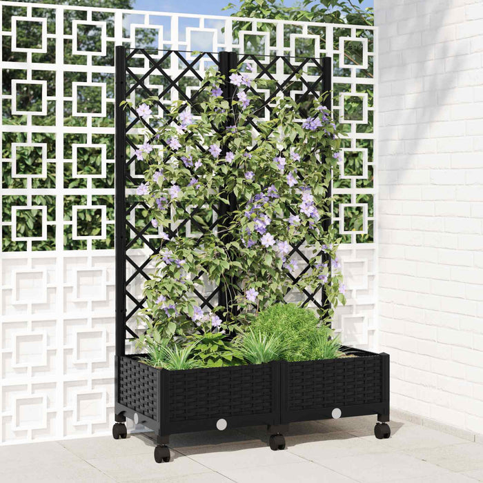 Vază de gradină cu spalier și roți Negru 80 x 40 x 131,5 cm PP WALTI