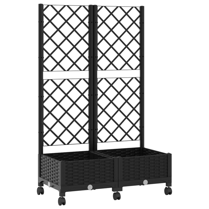 Vază de gradină cu spalier și roți Negru 80 x 40 x 131,5 cm PP WALTI