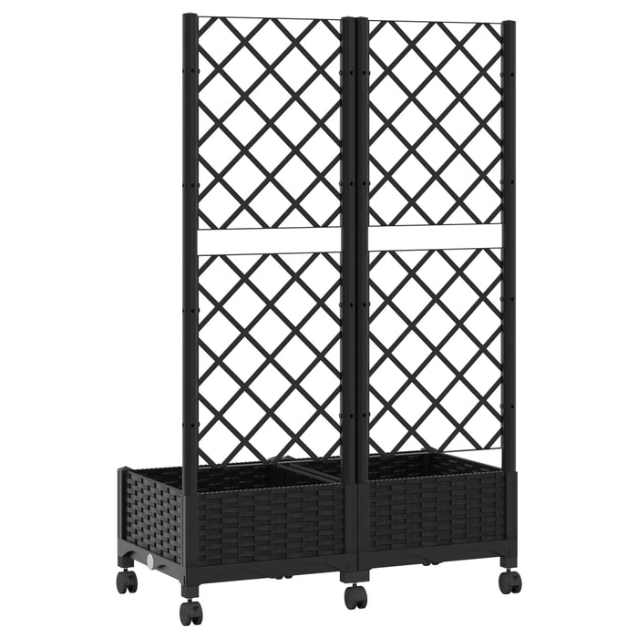 Vază de gradină cu spalier și roți Negru 80 x 40 x 131,5 cm PP WALTI