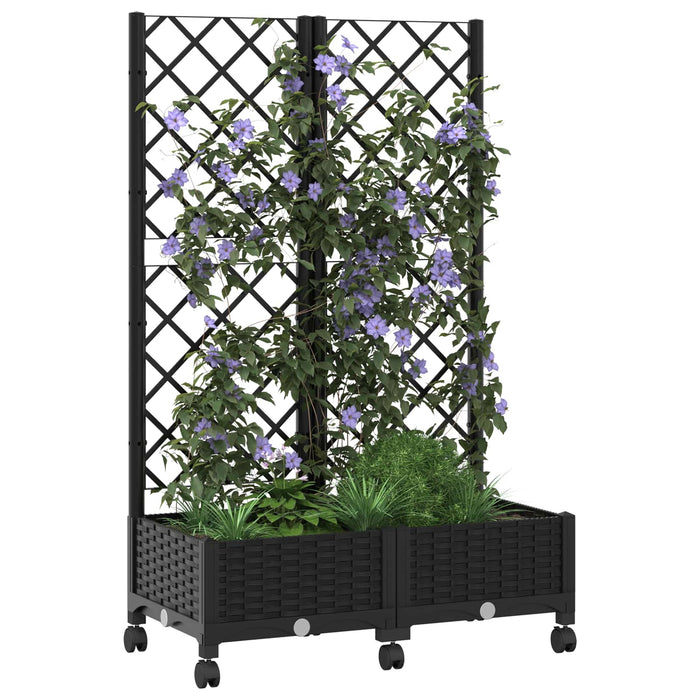 Vază de gradină cu spalier și roți Negru 80 x 40 x 131,5 cm PP WALTI