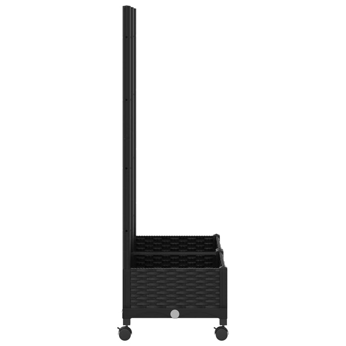Vază de gradină cu spalier și roți Negru 80 x 40 x 131,5 cm PP WALTI