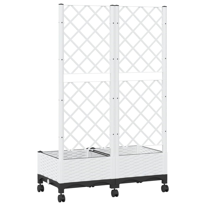 Vază de gradină cu spalier și roți Alb 80 x 40 x 131,5 cm PP WALTI