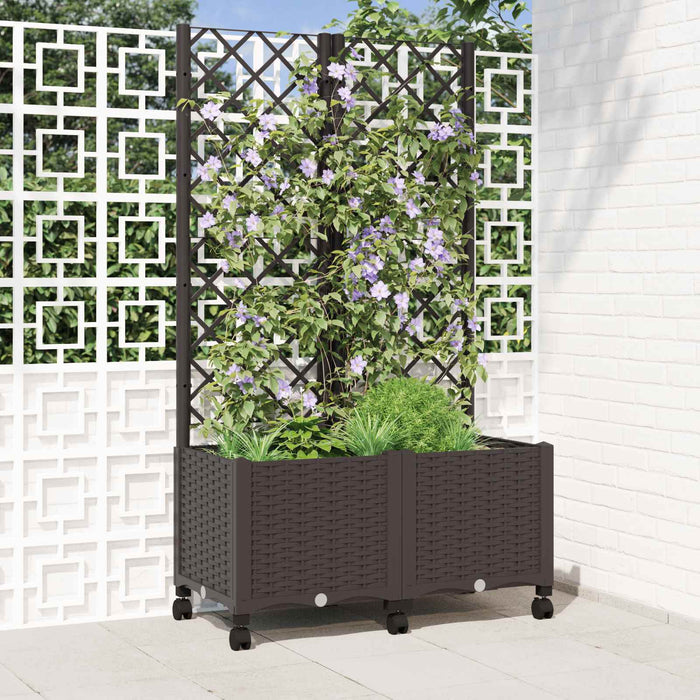Vază de gradină cu spalier și roți Maro 80 x 40 x 146 cm PP WALTI