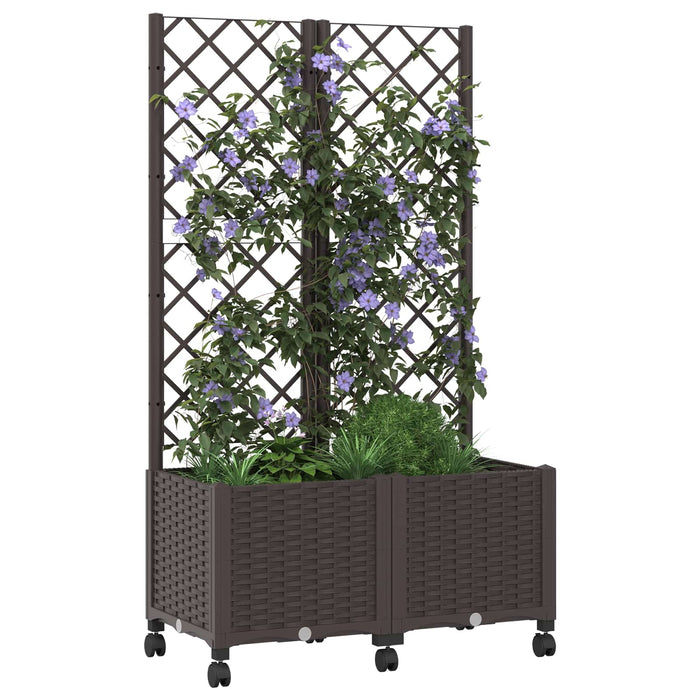 Vază de gradină cu spalier și roți Maro 80 x 40 x 146 cm PP WALTI
