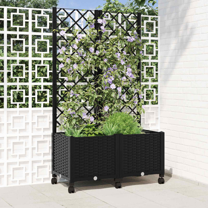 Vază de gradină cu spalier și roți Negru 80 x 40 x 146 cm PP WALTI