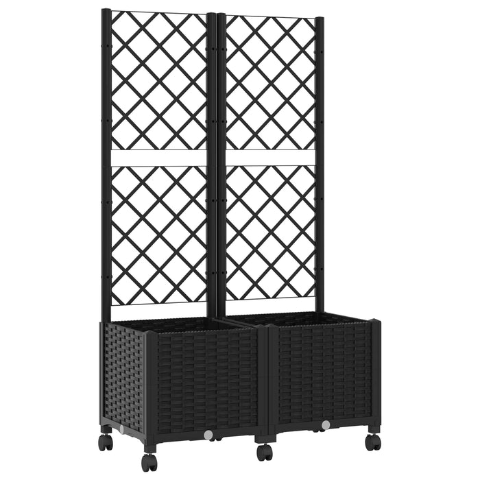 Vază de gradină cu spalier și roți Negru 80 x 40 x 146 cm PP WALTI